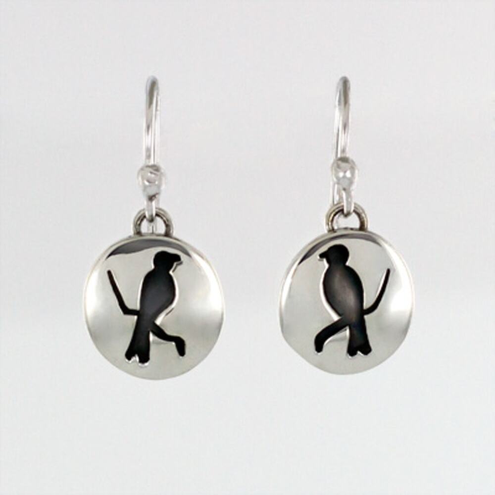 Far Fetched Bird Cutout Dangle Earrings 925 Sterling Silver Black Resin